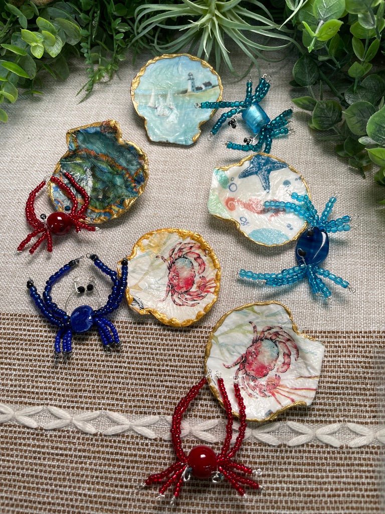 Decoupage Shell and Beaded Crab Set by Copper Ashes