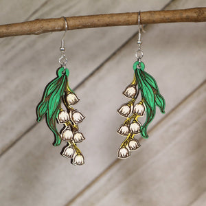 Lily of the Valley Wooden Earrings | Botanical Flower Jewelry detail view by Cate's Concepts, LLC