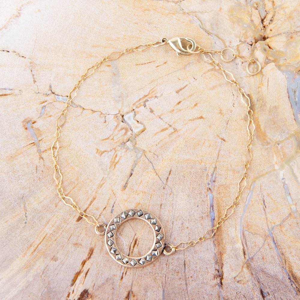 Delicate Stones Line Bronze Bracelet detail view by Barse Jewelry