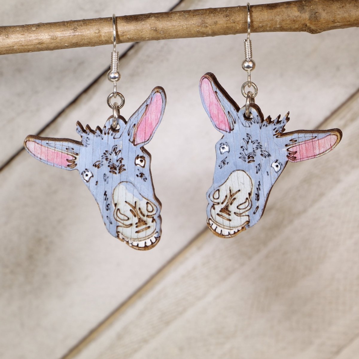 Donkey Wooden Earrings | Cute Farm Animal Jewelry by Cate's Concepts, LLC, handmade jewelry main product photo