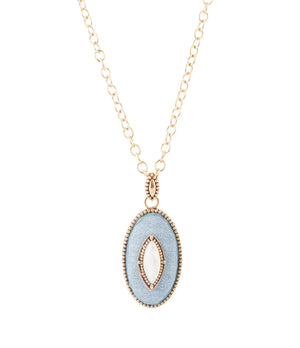 Blue Denim Dreams White Mother of Pearl Golden Pendant Necklace by Barse Jewelry