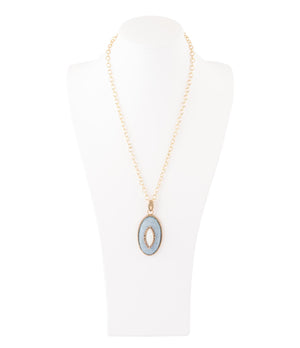 Blue Denim Dreams White Mother of Pearl Golden Pendant Necklace detail view by Barse Jewelry