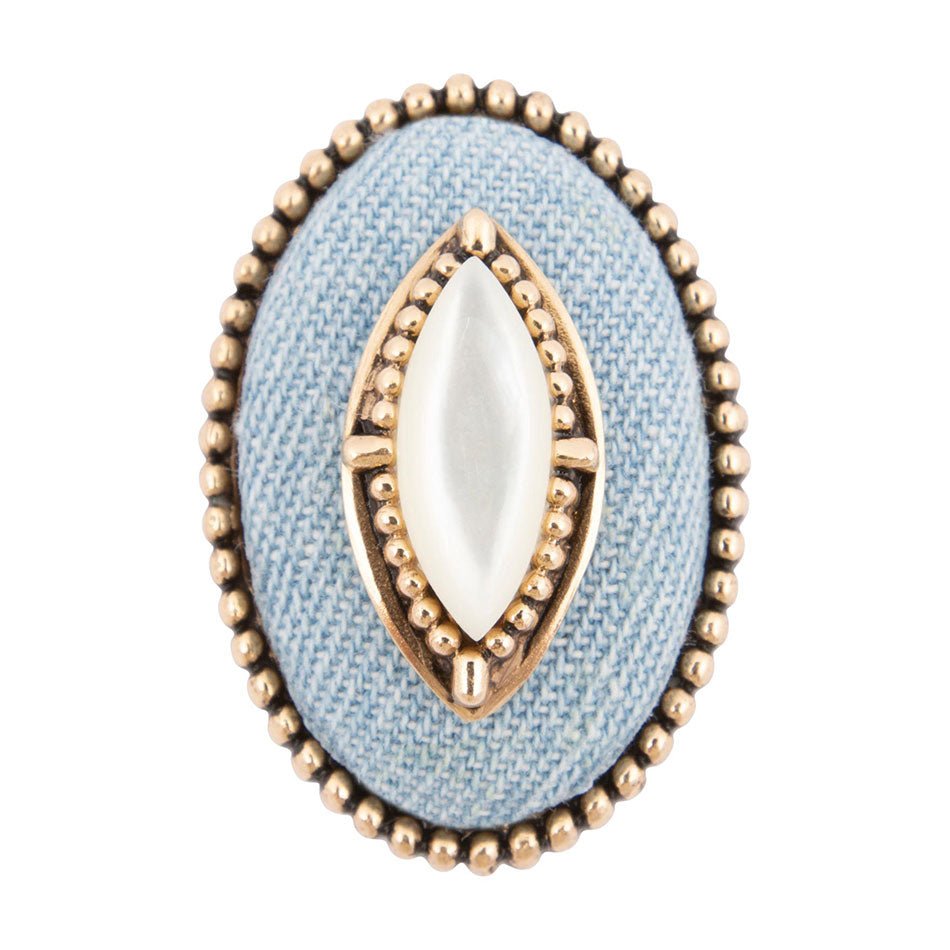 Denim Dreams White Mother of Pearl Golden Statement Ring detail view by Barse Jewelry