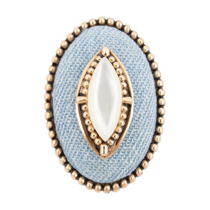 Denim Dreams White Mother of Pearl Golden Statement Ring detail view by Barse Jewelry