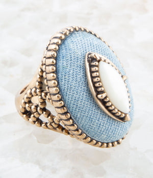 Denim Dreams White Mother of Pearl Golden Statement Ring detail view by Barse Jewelry