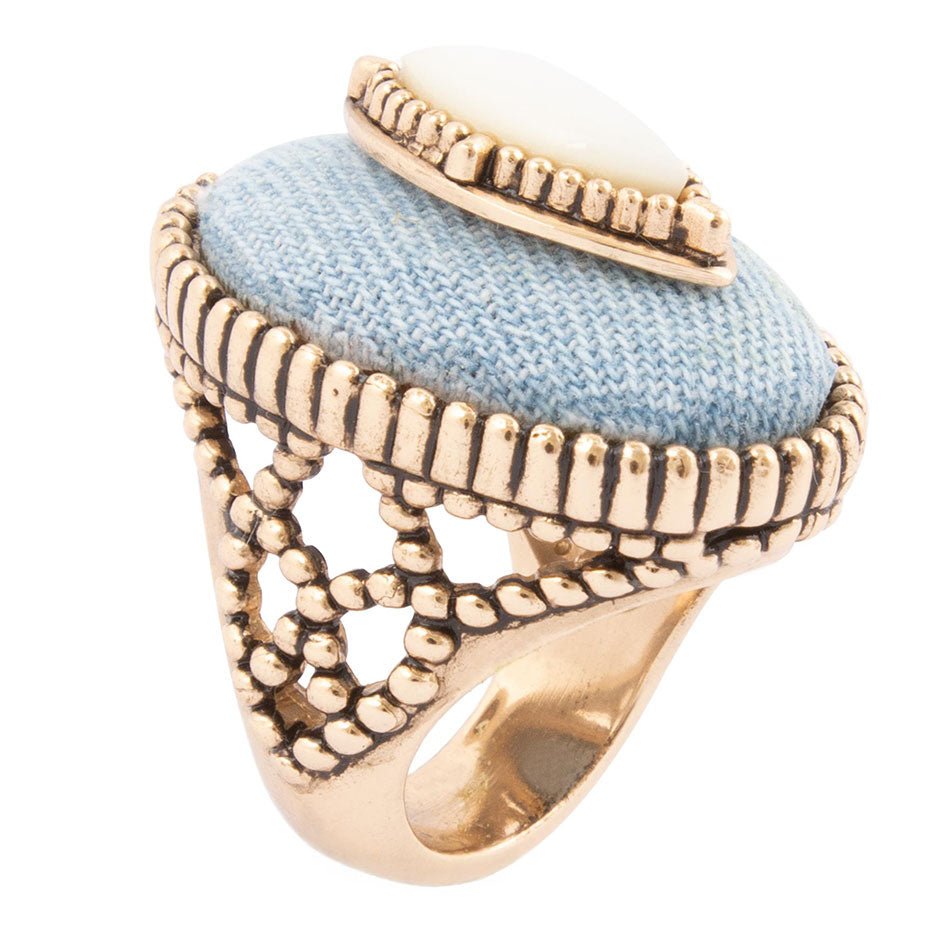Denim Dreams White Mother of Pearl Golden Statement Ring by Barse Jewelry
