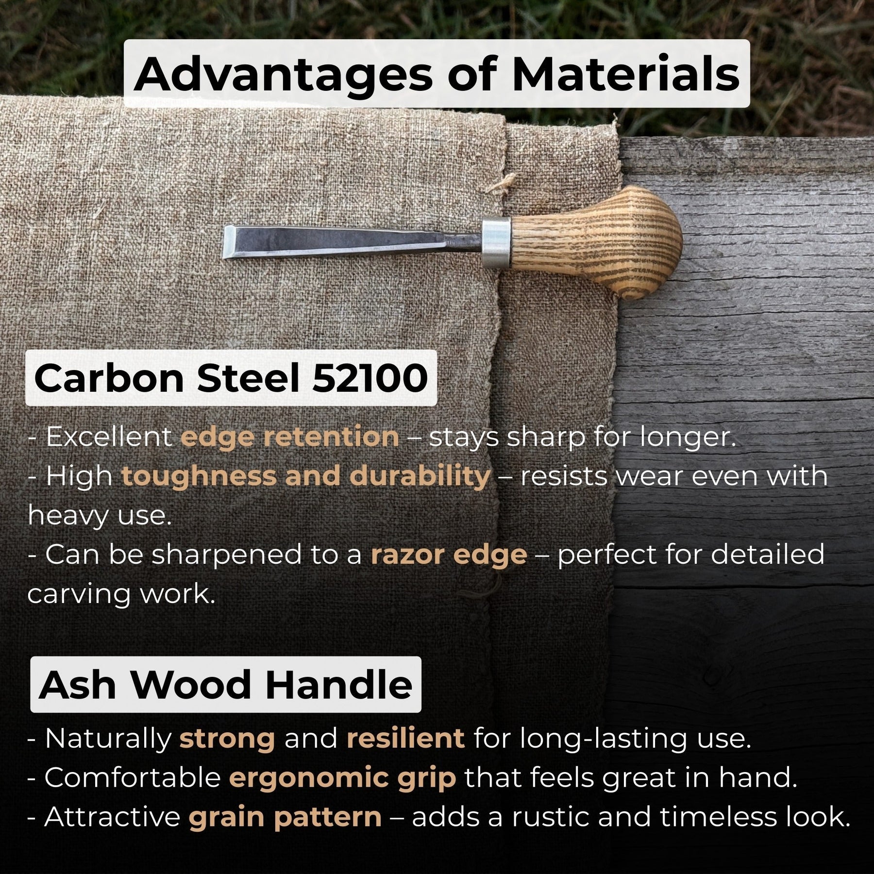 Detail Carving Chisel with Palm Handle, 10 mm (0.39 inches) detail view by Sharky Forged Steel Tools