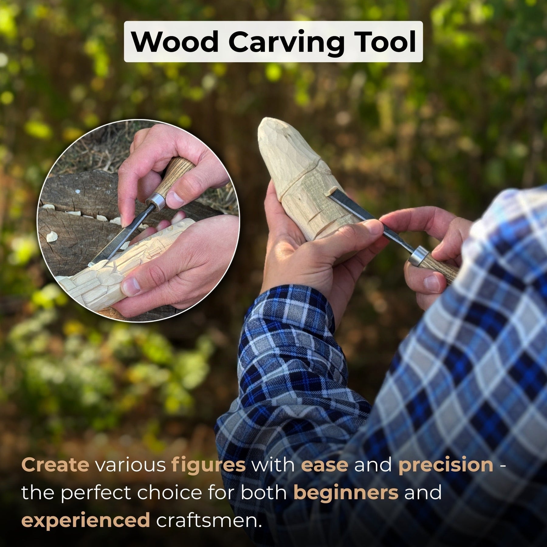 Detail Carving Chisel with Palm Handle, 10 mm (0.39 inches) detail view by Sharky Forged Steel Tools