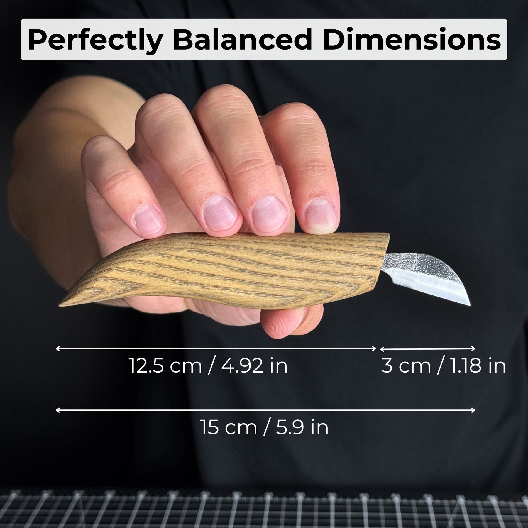 Detail Chip Carving Knife – Blade 3 cm (1.2 inches) detail view by Sharky Forged Steel Tools