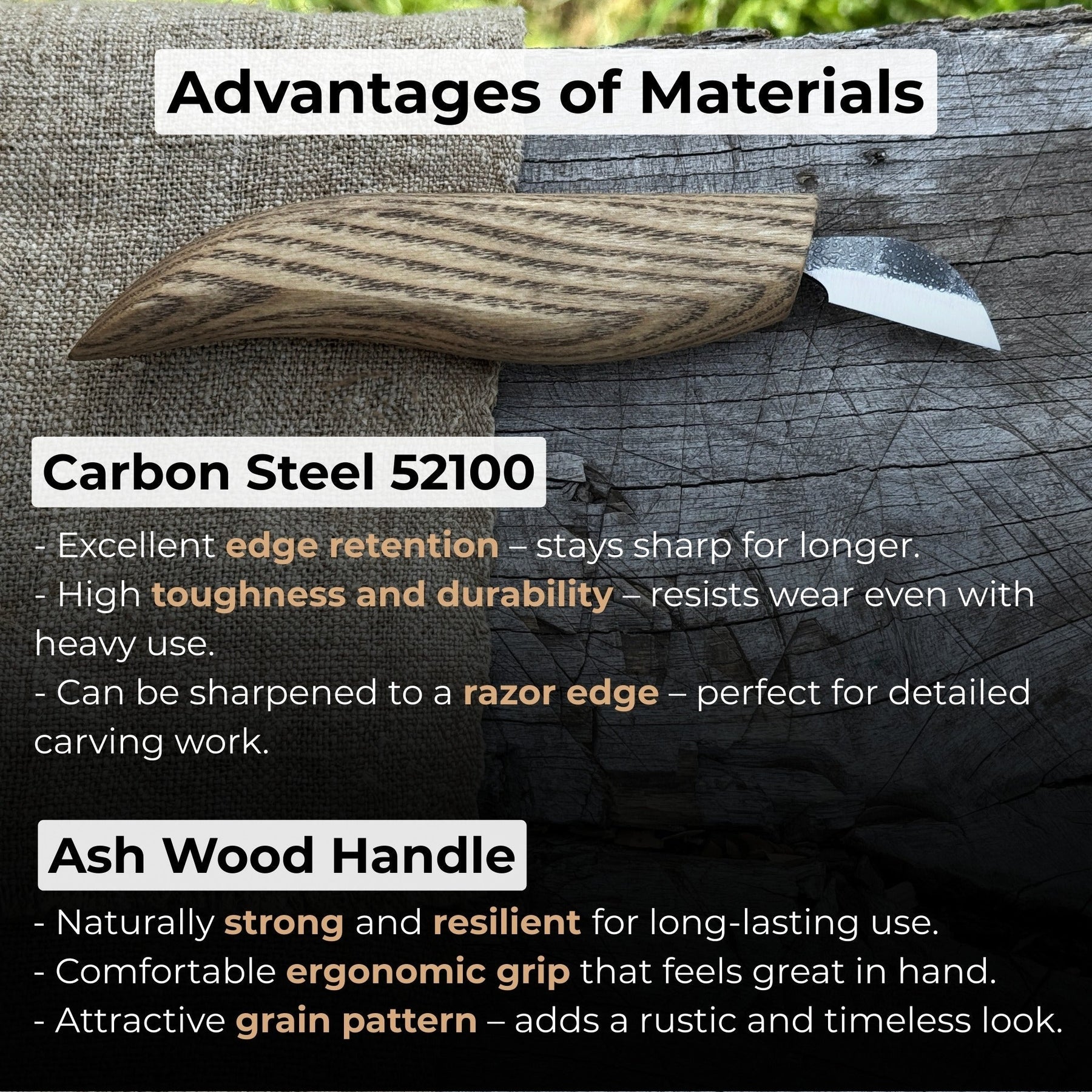 Detail Chip Carving Knife – Blade 3 cm (1.2 inches) detail view by Sharky Forged Steel Tools
