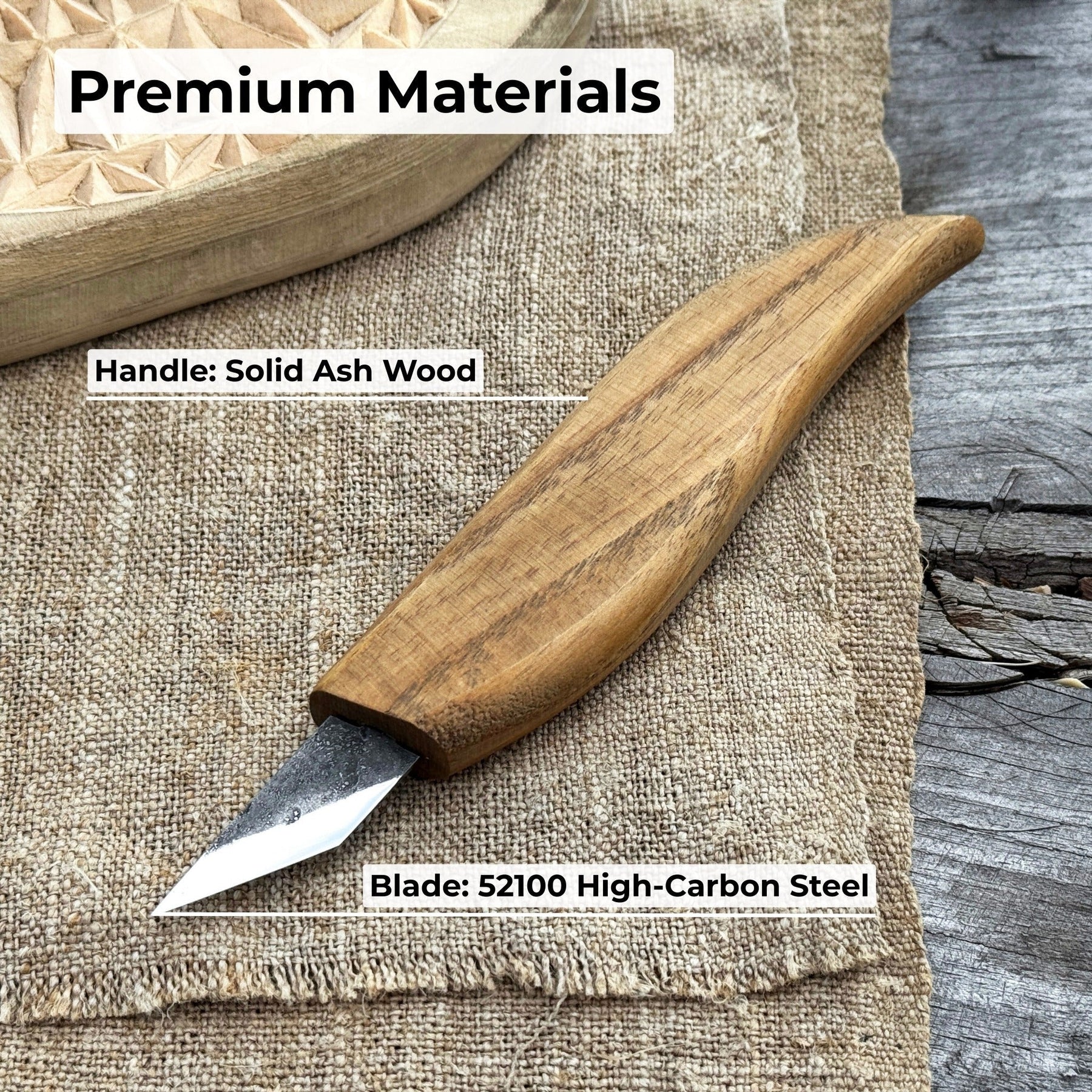 Detail Wood Carving Knife, 2.5 cm (1 inch) detail view by Sharky Forged Steel Tools