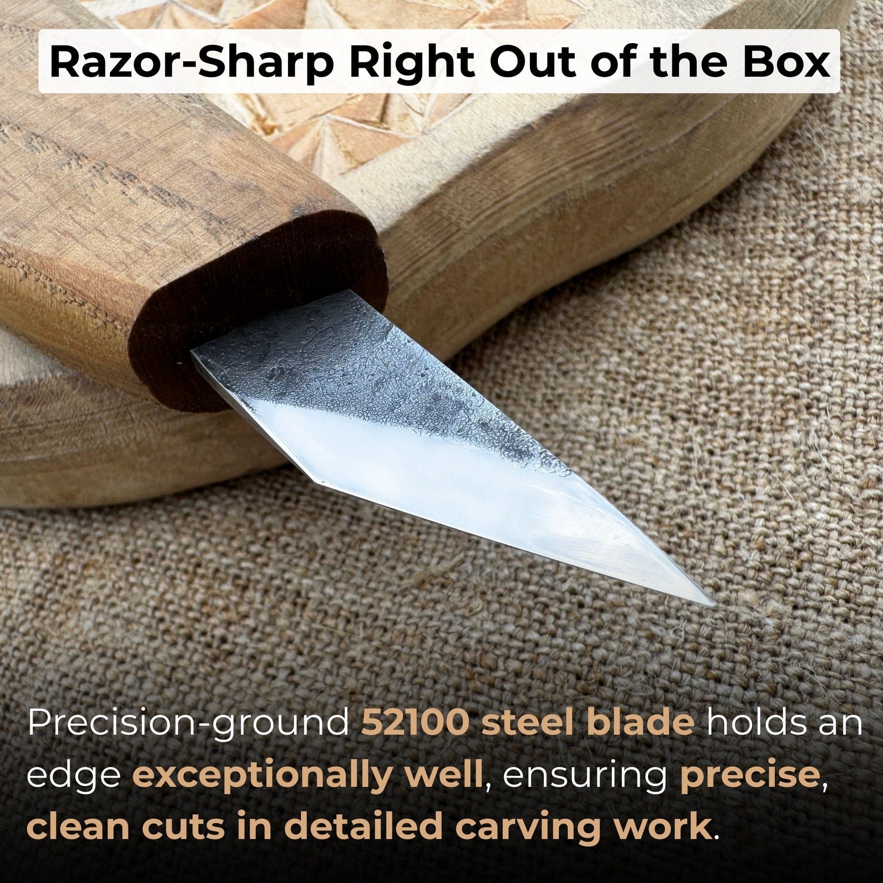 Detail Wood Carving Knife, 2.5 cm (1 inch) detail view by Sharky Forged Steel Tools