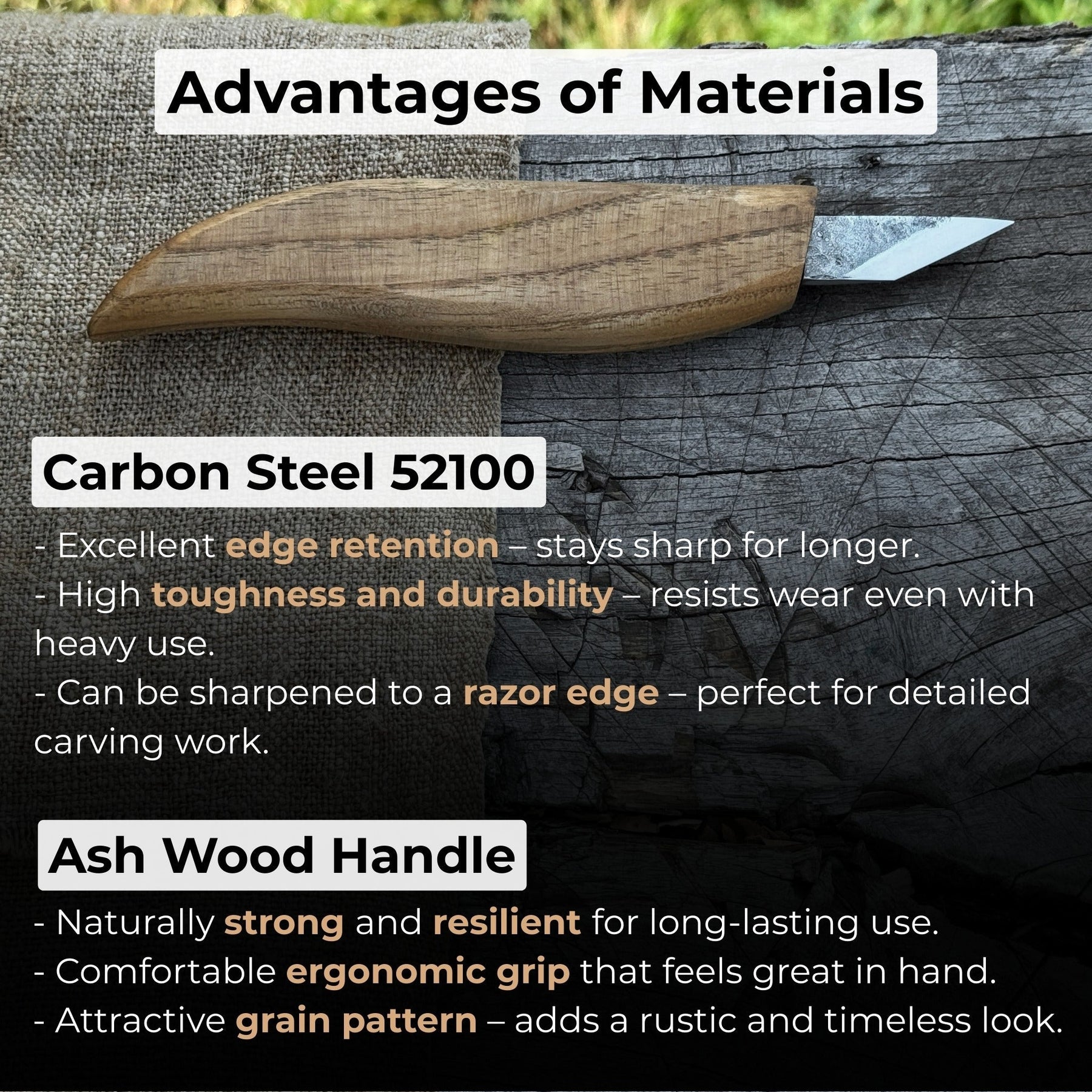 Detail Wood Carving Knife, 2.5 cm (1 inch) detail view by Sharky Forged Steel Tools