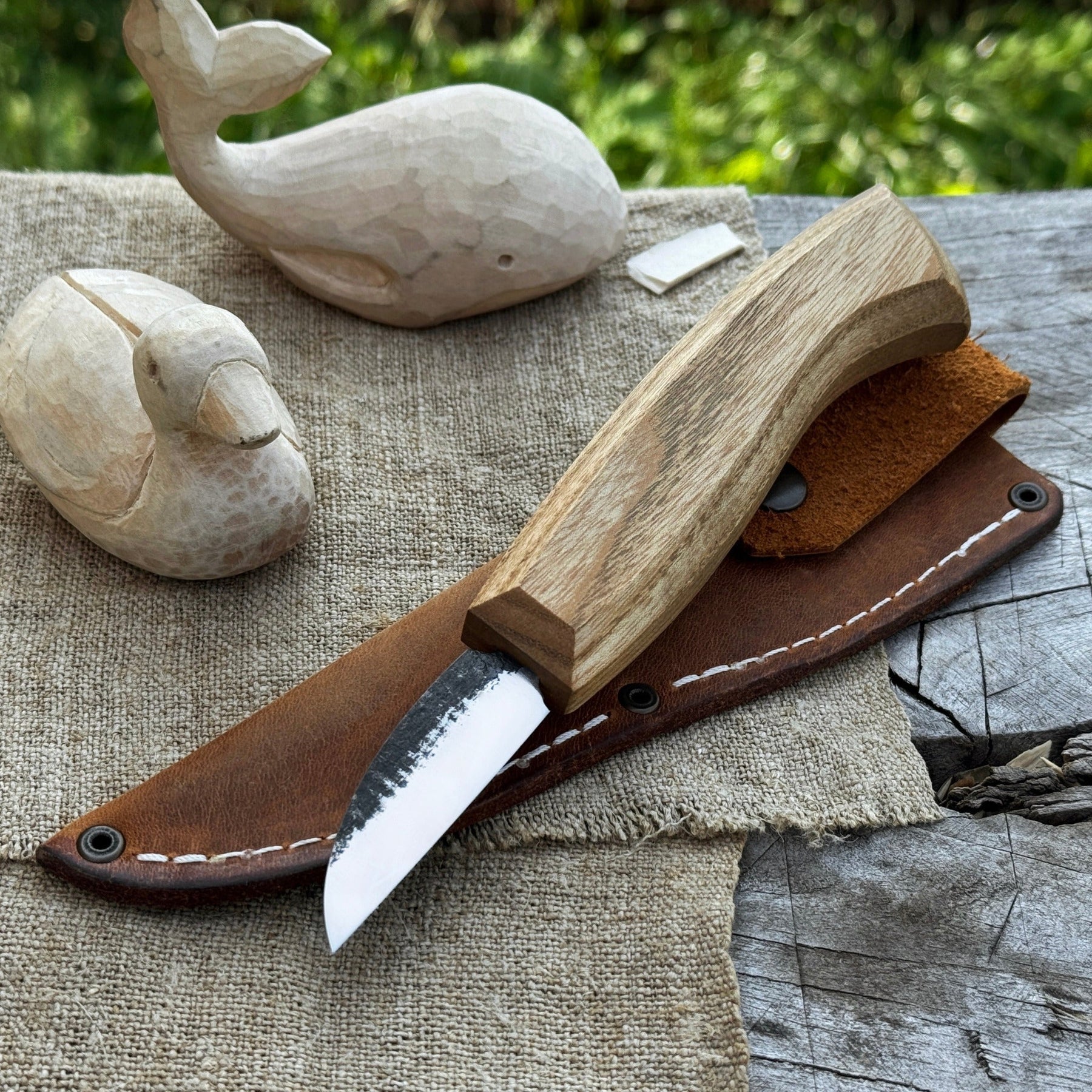 Detail Wood Carving Knife with Leather Sheath, Blade 5 cm (1.97 inches) by Sharky Forged Steel Tools