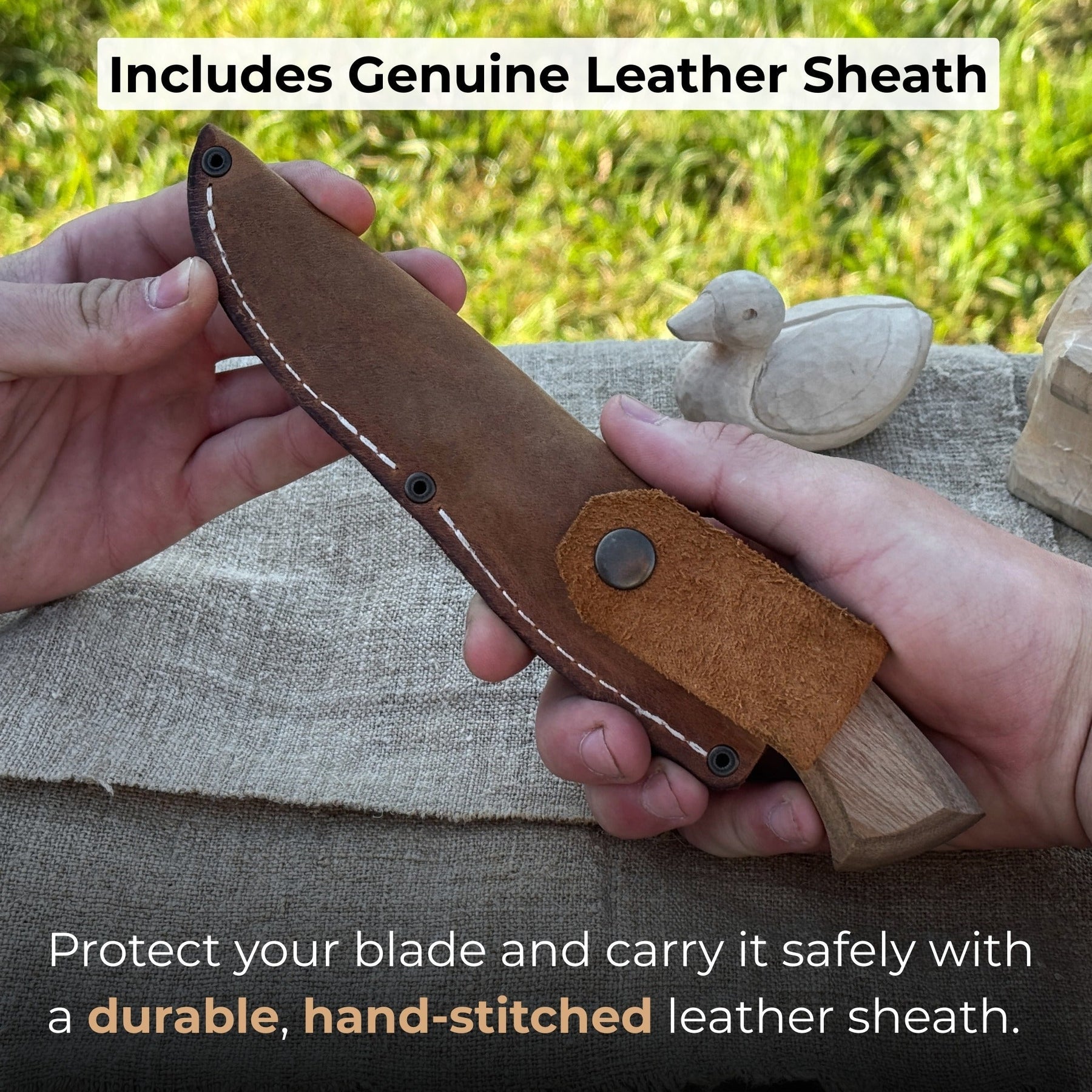 Detail Wood Carving Knife with Leather Sheath, Blade 5 cm (1.97 inches) detail view by Sharky Forged Steel Tools