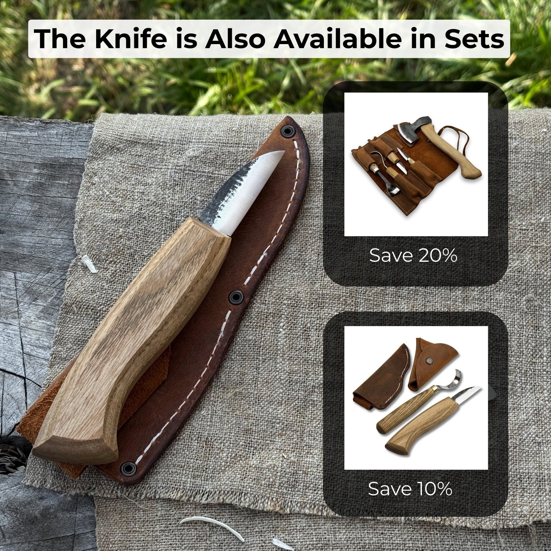 Detail Wood Carving Knife with Leather Sheath, Blade 5 cm (1.97 inches) detail view by Sharky Forged Steel Tools