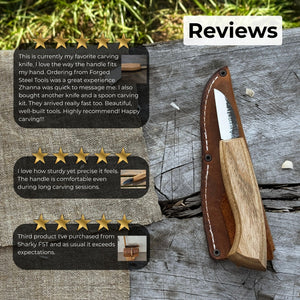 Detail Wood Carving Knife with Leather Sheath, Blade 5 cm (1.97 inches) detail view by Sharky Forged Steel Tools