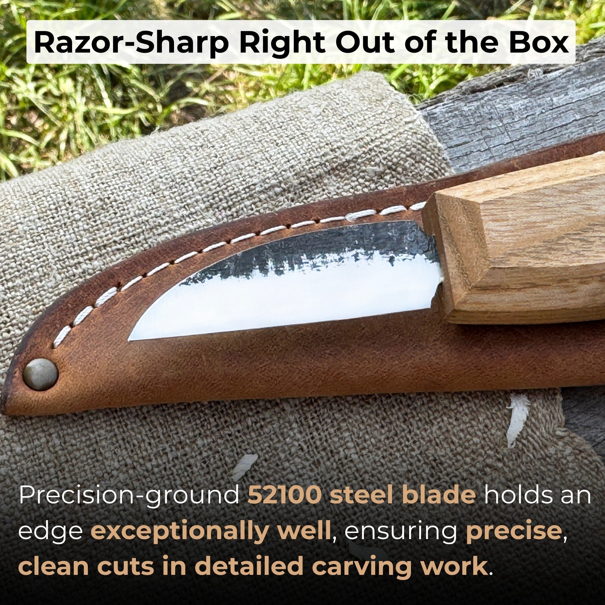 Detail Wood Carving Knife with Leather Sheath, Blade 5 cm (1.97 inches) detail view by Sharky Forged Steel Tools