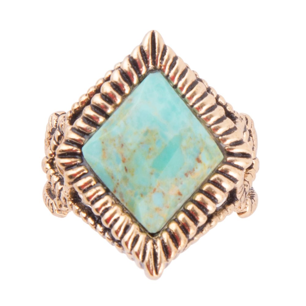 Diamond Days Blue Turquoise and Golden Ring detail view by Barse Jewelry