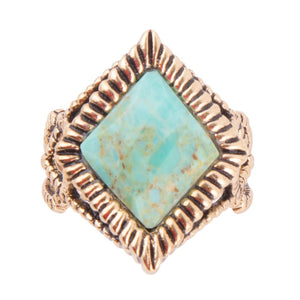 Diamond Days Blue Turquoise and Golden Ring detail view by Barse Jewelry
