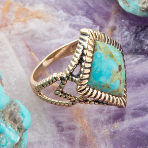 Diamond Days Blue Turquoise and Golden Ring detail view by Barse Jewelry