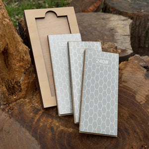 Diamond Sharpening Stone Set with Wooden Stand – 240 / 600 / 1200 Grit