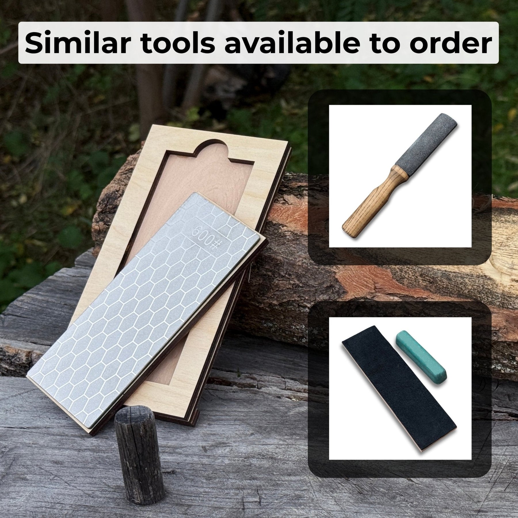 Diamond Sharpening Stone with Wooden Stand – 600 Grit for Knives & Tools detail view by Sharky Forged Steel Tools