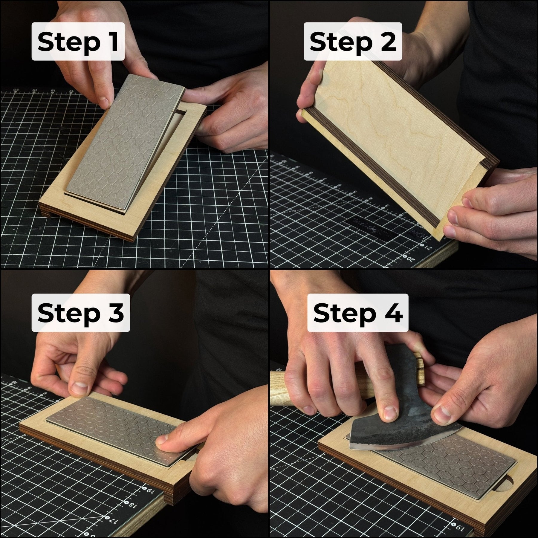 Diamond Sharpening Stone with Wooden Stand – 600 Grit for Knives & Tools detail view by Sharky Forged Steel Tools