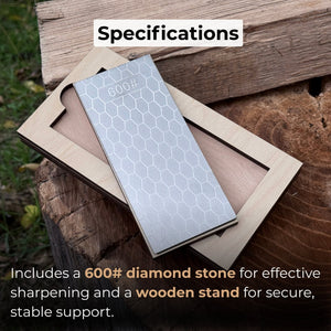 Diamond Sharpening Stone with Wooden Stand – 600 Grit for Knives & Tools detail view by Sharky Forged Steel Tools