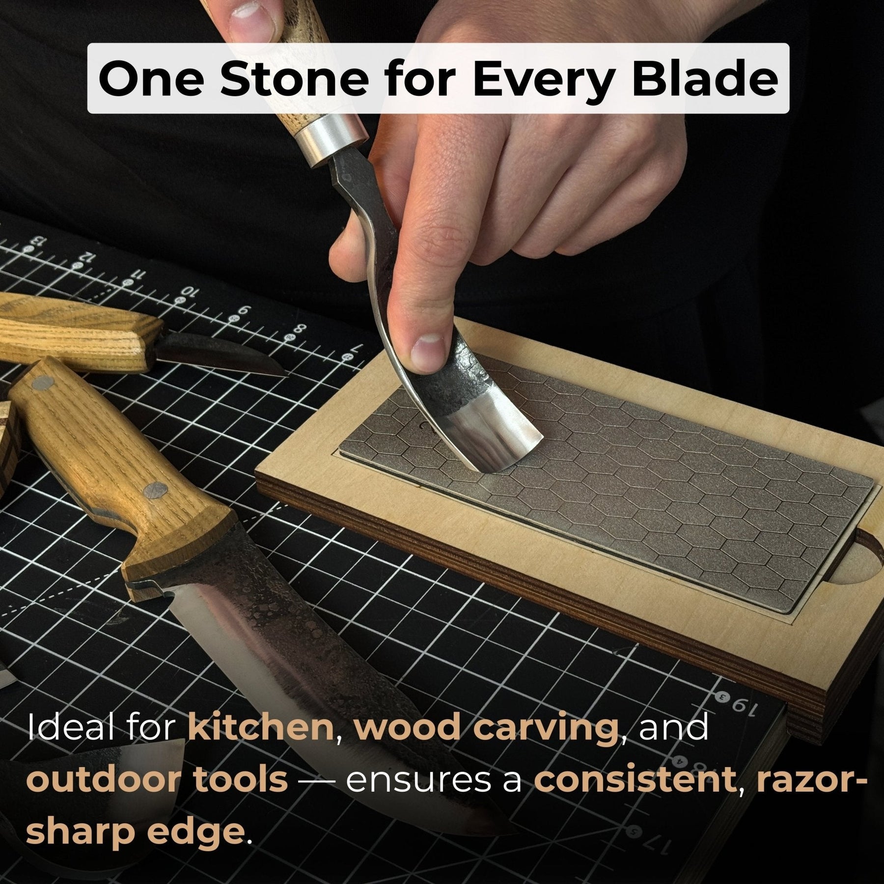 Diamond Sharpening Stone with Wooden Stand – 600 Grit for Knives & Tools detail view by Sharky Forged Steel Tools