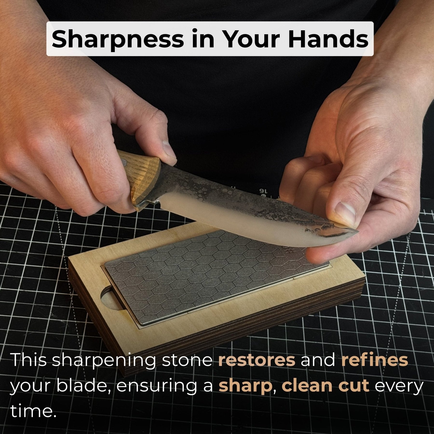 Diamond Sharpening Stone with Wooden Stand – 600 Grit for Knives & Tools detail view by Sharky Forged Steel Tools
