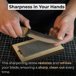 Diamond Sharpening Stone with Wooden Stand – 600 Grit for Knives & Tools detail view by Sharky Forged Steel Tools