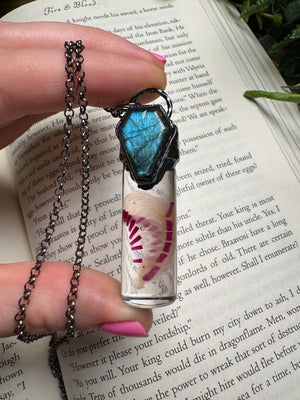 Diaphonized Rat Ribcage and Labradorite Coffin Oddity Necklace by Copper Ashes