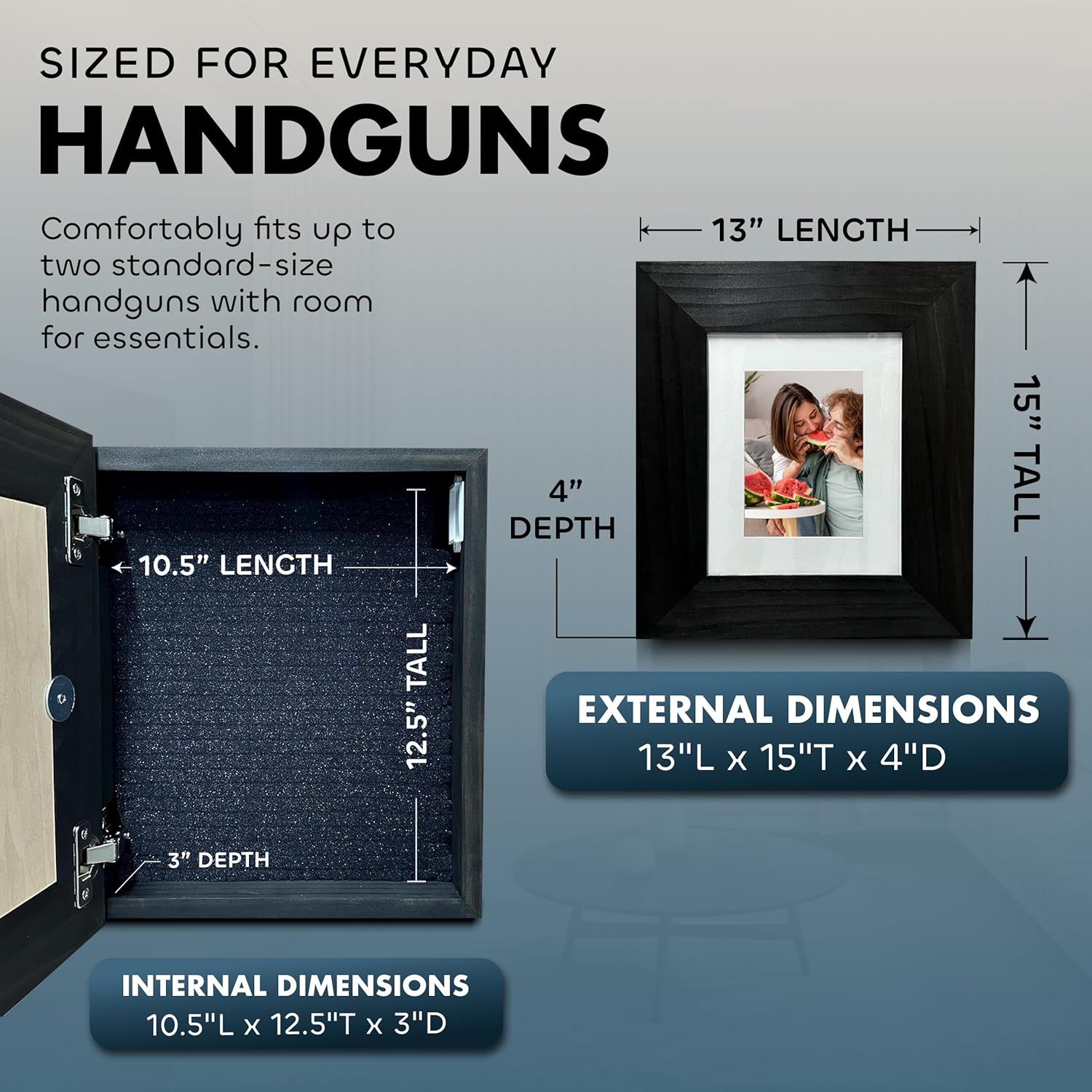 Hidden Gun Safe Picture Frame - Handcrafted Gun Concealment Furniture - Quick Access Picture Frame Safe with Magnetic Lock for Discreet & Secure Gun S by Bellewood Designs