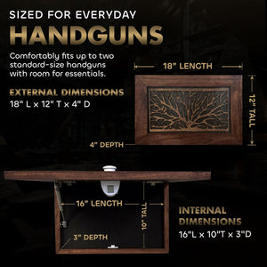 Gun Concealment Furniture - Hidden Gun Safe with Birds in a Tree Design - Fits 2 Handguns & Magazines - Wall Mounted Gun Storage with Magnetic Lock - by Bellewood Designs