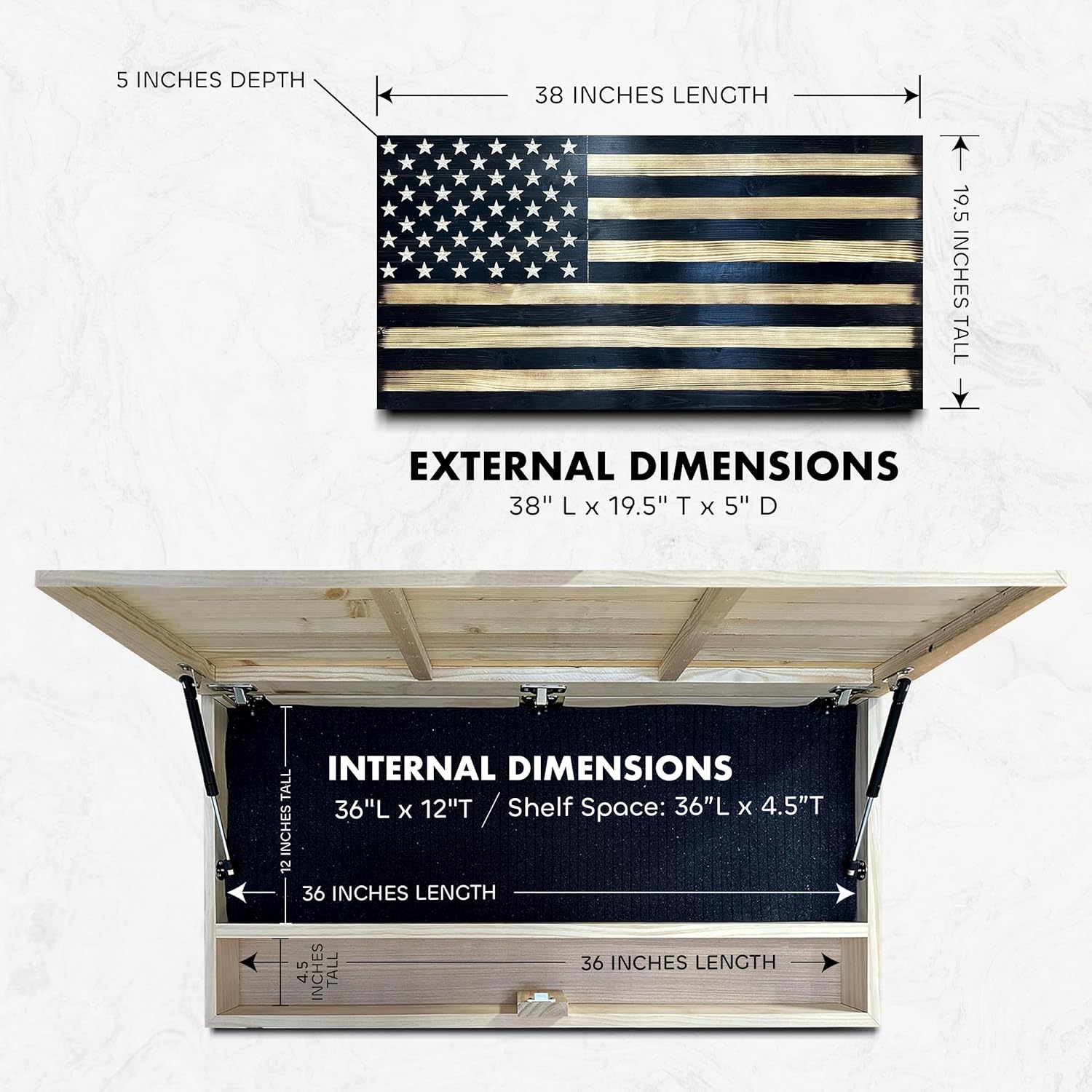Large American Flag Gun Safe - Quick Access Hidden Gun Safe for Rifles, Shotguns, & Handguns - Gun Concealment Furniture with Magnetic Lock - Gun Self by Bellewood Designs