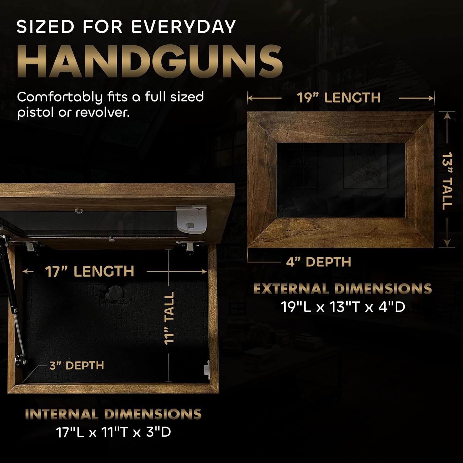 Wall Mounted Pistol Display Case - Handcrafted Gun Cabinet with Magnetic Lock for Secure Storage - Quick Access Gun Display Case with Mount & Customiz by Bellewood Designs