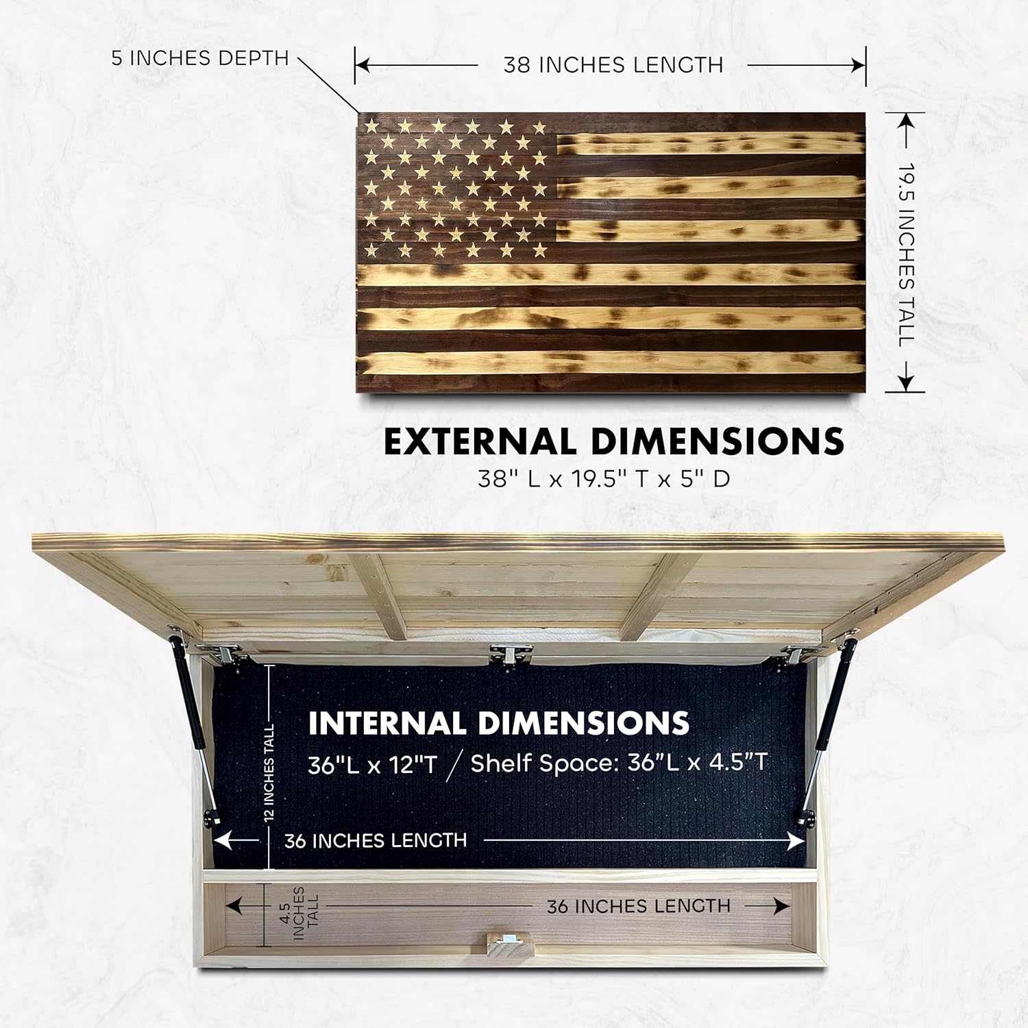 Large American Flag Gun Safe - Quick Access Hidden Gun Safe for Rifles, Shotguns, & Handguns - Gun Concealment Furniture with Magnetic Lock - Gun Self by Bellewood Designs