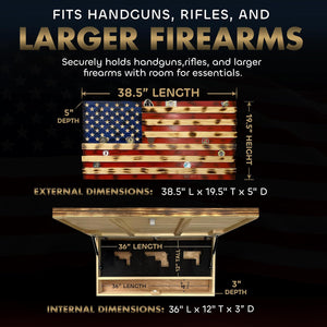 American Flag Challenge Coin Display and Hidden Gun Cabinet, Military Coin Holder Holds 100 Coins and is Ready to Hang, Large US Flag Patriotic Art 38 by Bellewood Designs