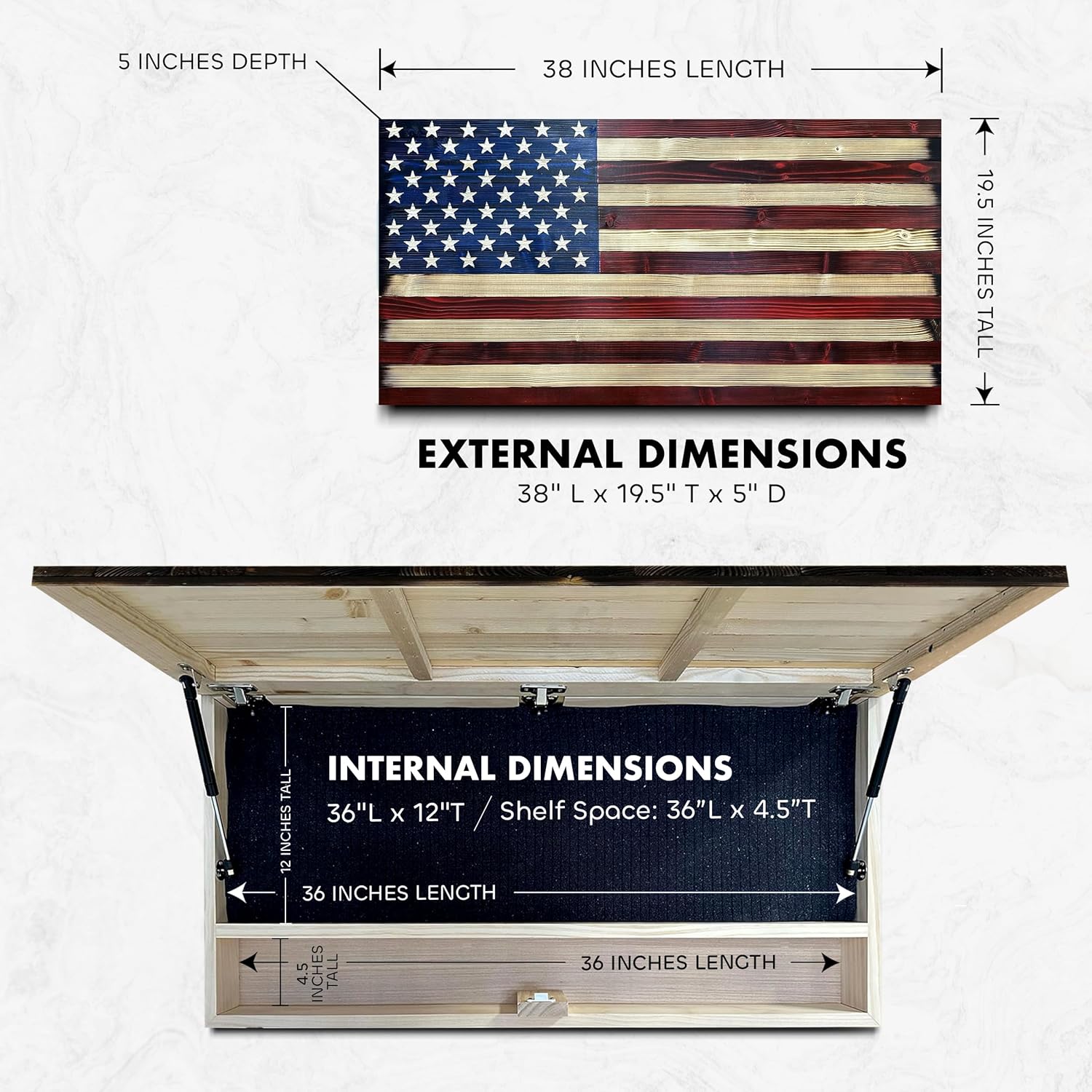 Large American Flag Gun Safe - Quick Access Hidden Gun Safe for Rifles, Shotguns, & Handguns - Gun Concealment Furniture with Magnetic Lock - Gun Self by Bellewood Designs
