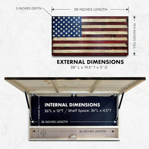 Large American Flag Gun Safe - Quick Access Hidden Gun Safe for Rifles, Shotguns, & Handguns - Gun Concealment Furniture with Magnetic Lock - Gun Self by Bellewood Designs