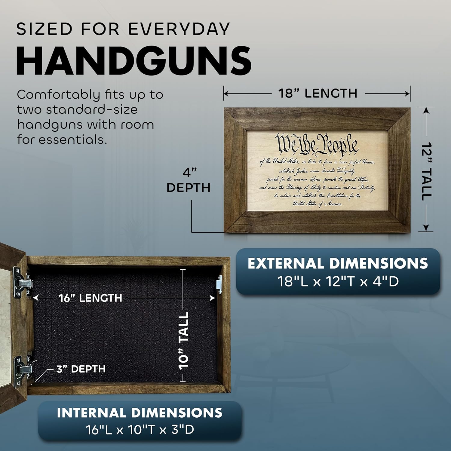 We The People Constitution Gun Concealment Furniture - Handcrafted Hidden Gun Storage Wall Decor - Hidden Safe Furniture with Magnetic Lock for Quick by Bellewood Designs