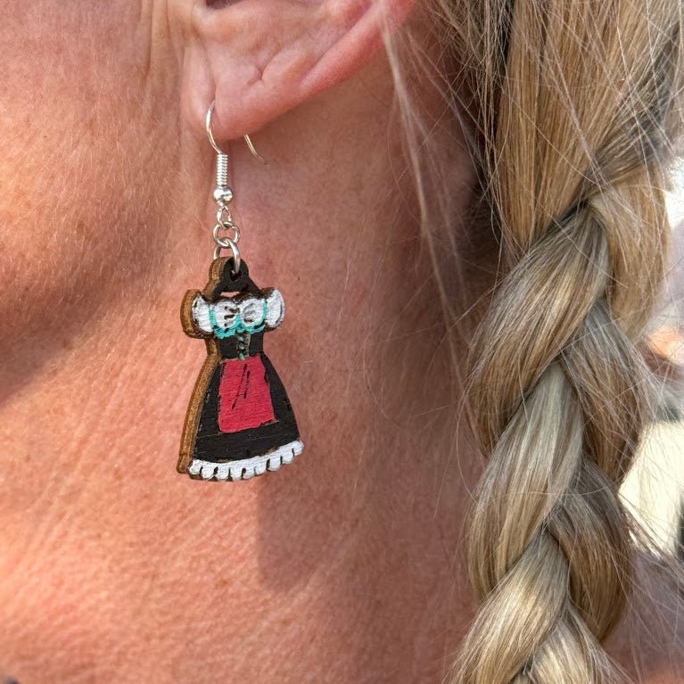 Dirndl Dress Wooden Earrings | Oktoberfest Bavarian Jewelry by Cate's Concepts, LLC, handmade jewelry detail photo 4