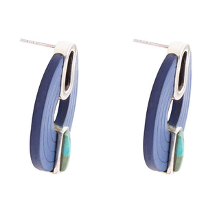 Discus Blue Turquoise and Leather Sterling Silver Earrings detail view by Barse Jewelry