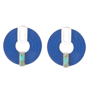 Discus Blue Turquoise and Leather Sterling Silver Earrings by Barse Jewelry