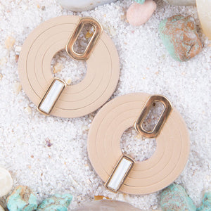 Discus Mother of Pearl Leather Earrings detail view by Barse Jewelry