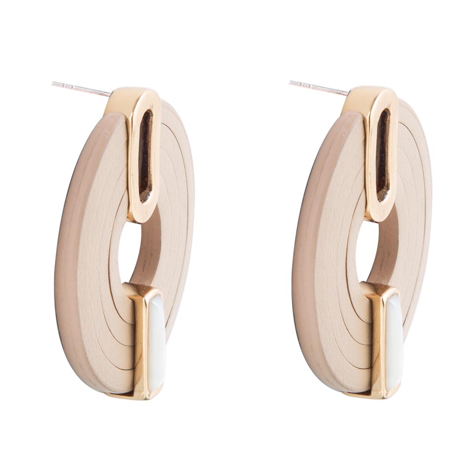 Discus Mother of Pearl Leather Earrings detail view by Barse Jewelry