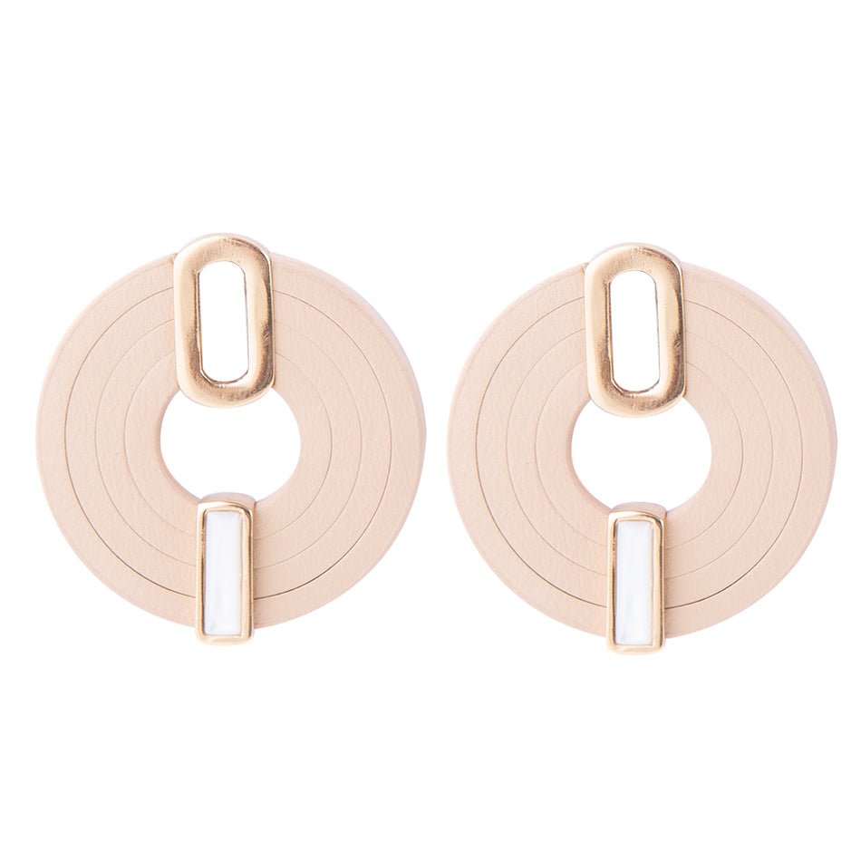 Discus Mother of Pearl Leather Earrings by Barse Jewelry
