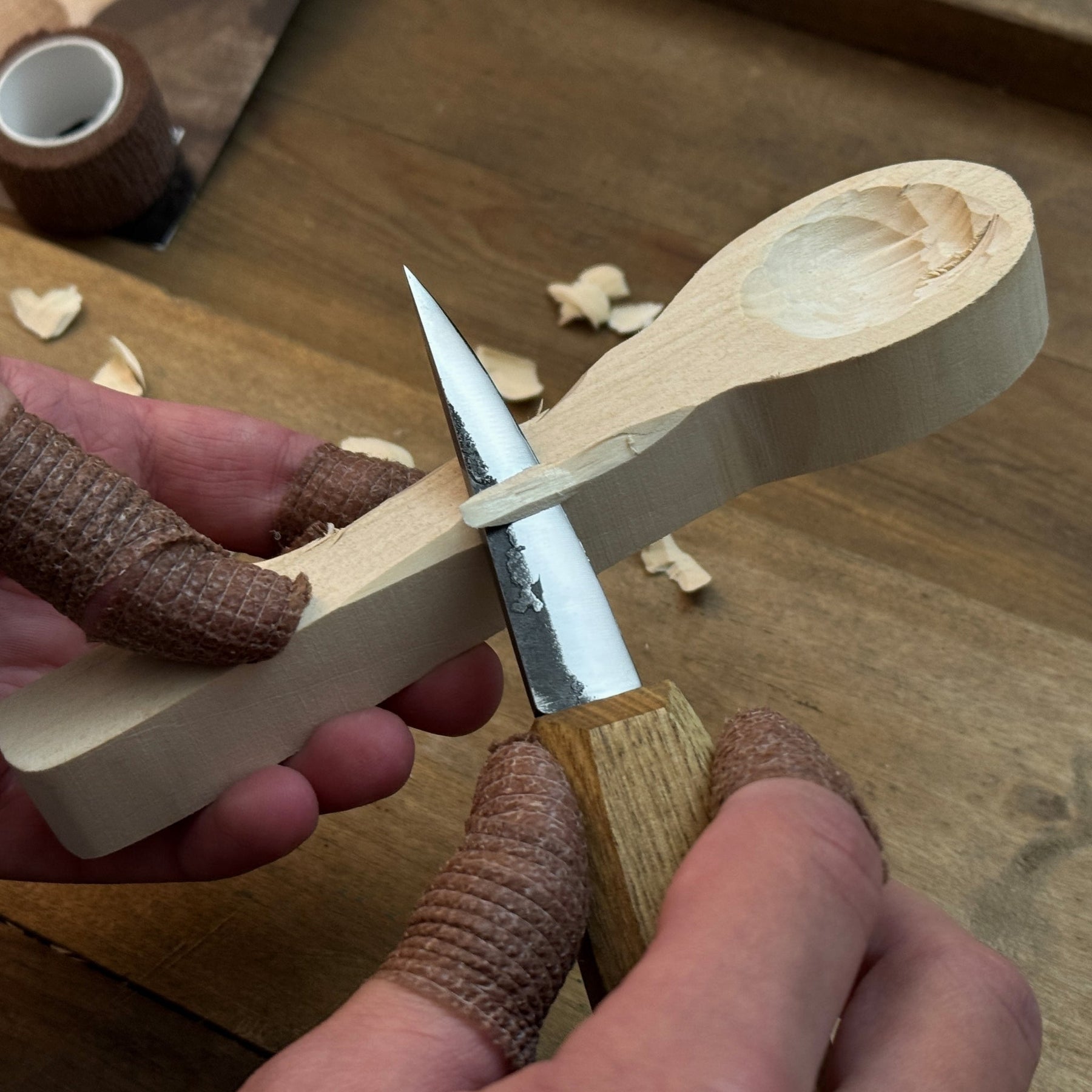 DIY 3-Piece Spoon Carving Kit for Beginners – Linden, Cherry & Oak Wood Blanks detail view by Sharky Forged Steel Tools