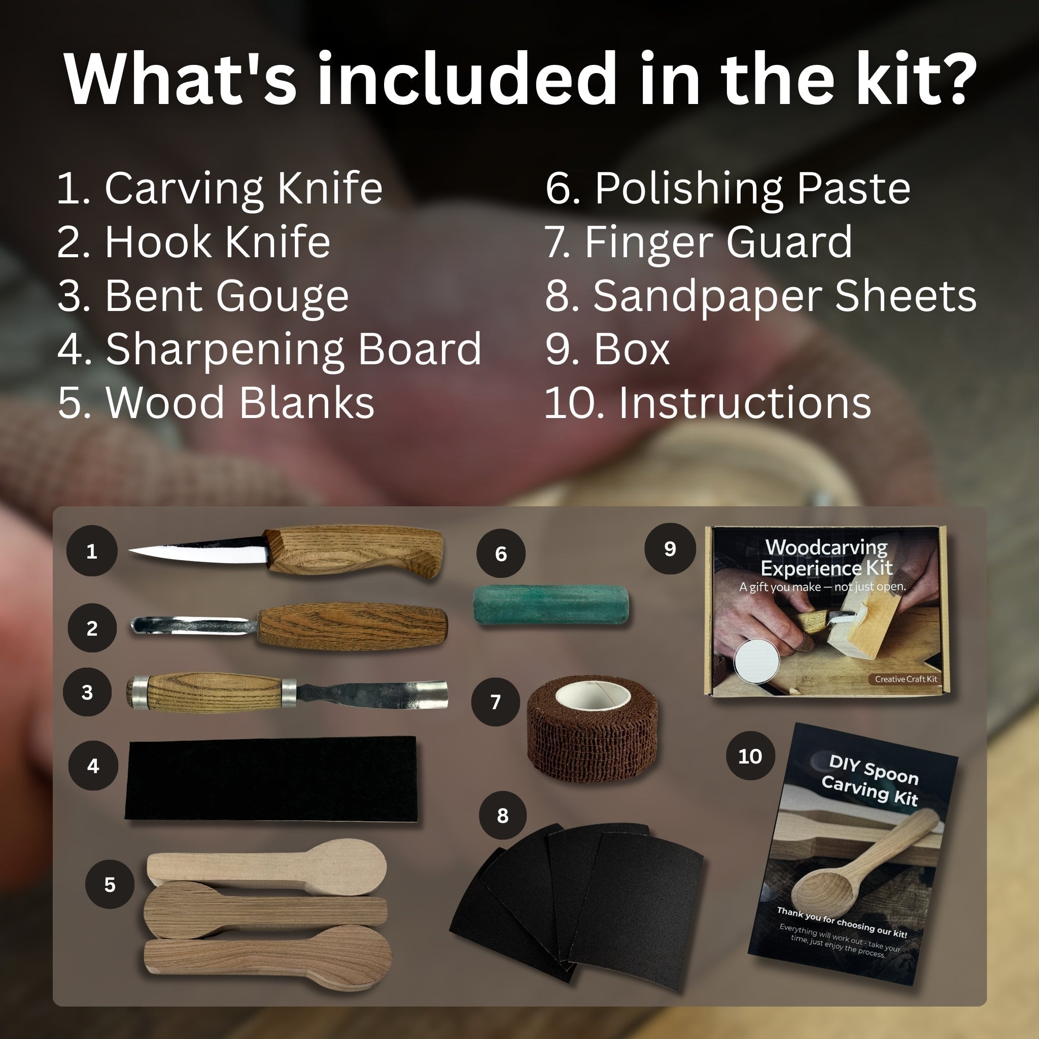 DIY 3-Piece Spoon Carving Kit for Beginners – Linden, Cherry & Oak Wood Blanks detail view by Sharky Forged Steel Tools